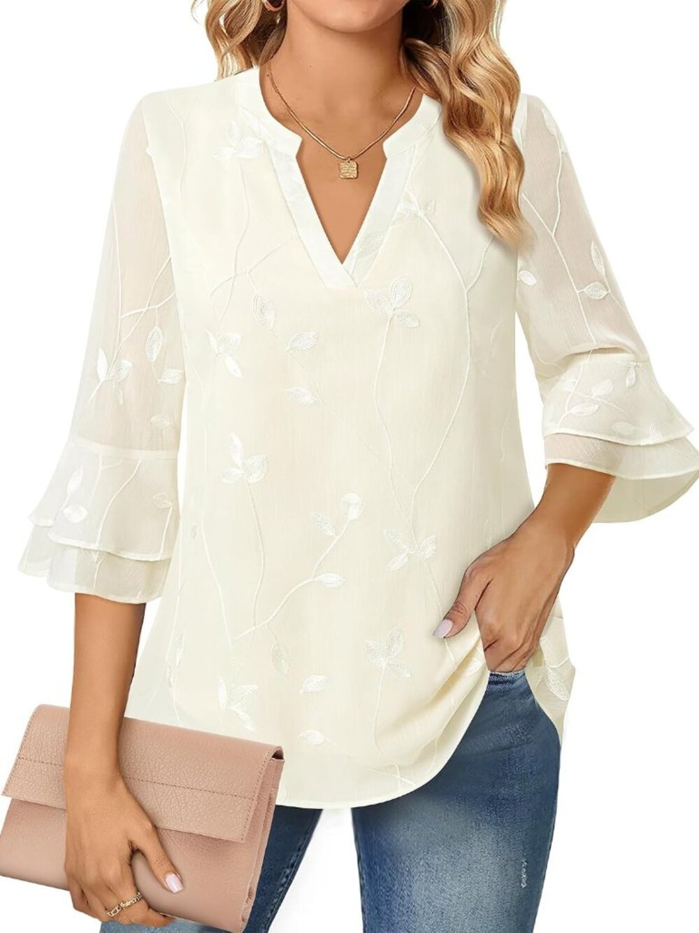 Womens Tops Dressy Casual 3/4 Sleeve Chiffon Business Work Tunic